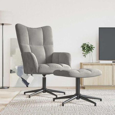 vidaXL Sillón de relax con taburete de terciopelo gris claro (1/5)