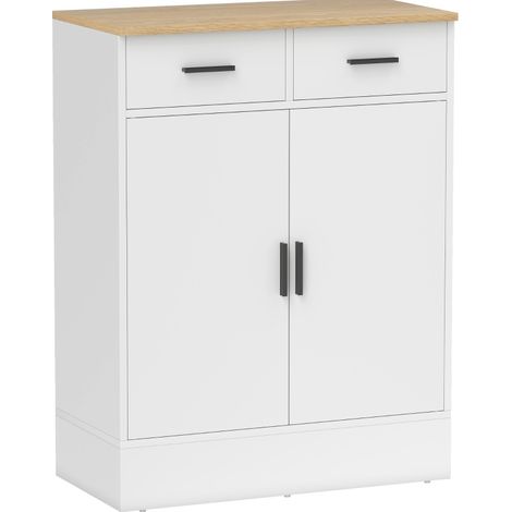 Aparador con 2 cajones y estante ajustable 68,6x35x90,3 cm blanco y madera HOMVRA (1/4)