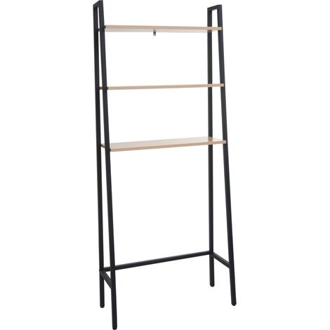 Scaffale da parete 3 ripiani portaoggetti lavatrice bagno HHG-696 155x64x25cm ferro verniciato legno chiaro