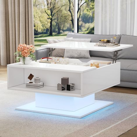 Mesa centro elevable con almacenaje LED 80x75 cm OKMYHOME (1/5)