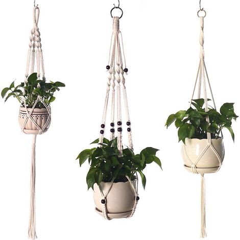 3pcs Suspension Plantes Macramé Support Pots Suspendu pour Fleur Décoration Jardin Intérieur Extérieur Style Bohême, Jambes en Corde Coton avec Frange (Charge 10 kg) (1/5)