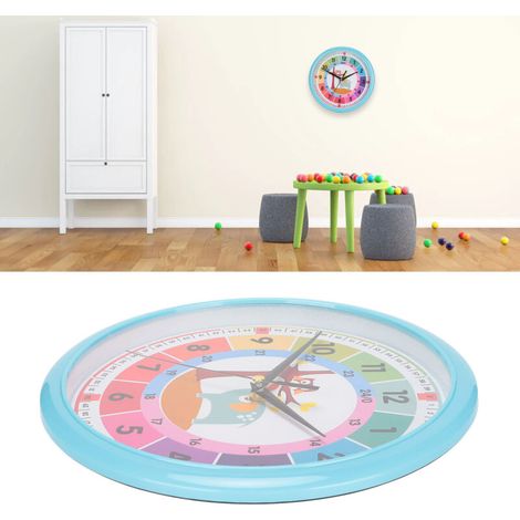 Cartoon-Wanduhr aus ABS-Kunststoff, farbenfrohes Quarzwerk, 26 cm, blau, ideal für Kinderzimmer/Klassenzimmer.