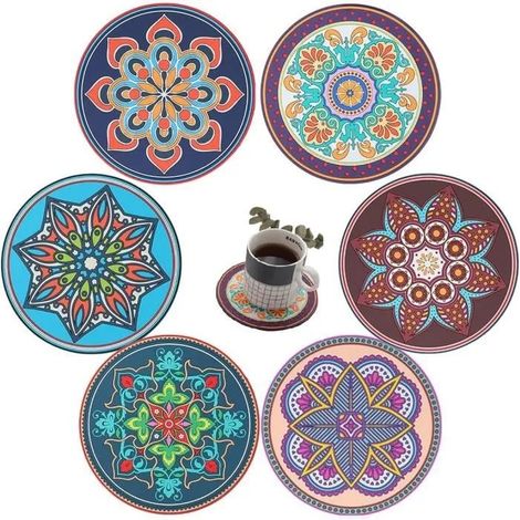 6Pcs Dessous de Plat, Dessous de Verre Rond, Sous-Verre en Silicone,Tapis de Plat avec Motif, Tapis Résistant à Chaleur (1/4)