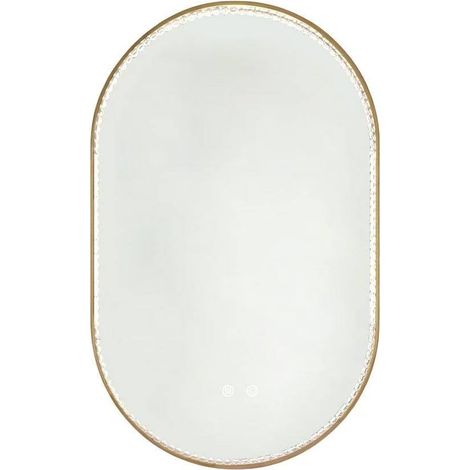 Miroir de salle de bain ovale 50×80 cm avec éclairage LED, fonction anti-buée, 3 températures de couleur réglables, cadre doré brossé orné de cristaux diamantés (1/5)