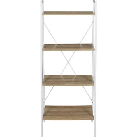 Étagère Déco "Bois & Métal" 148cm Blanc & Naturel (1/3)