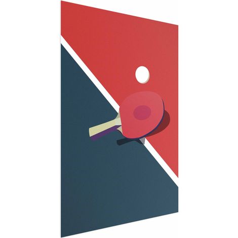 Póster - Tenis de mesa - pelota y raqueta sobre la mesa (1/4)