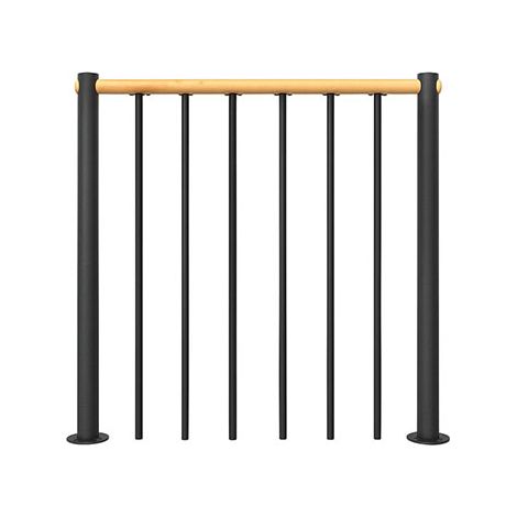 Ringhiera per scala diritta - Nero - Acciaio verniciato a polvere - Lunghezza 1 m - Corrimano in legno di faggio - RE-I-RV-BOIS-NH (1/3)