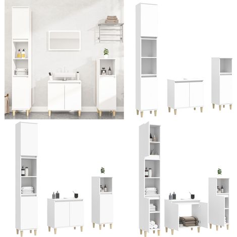 Ensemble de meubles salle de bain 3 pcs blanc bois d'ingénierie - Meuble De Salle De Bain - Ensemble De Meubles Salle De Bain - Armoire Salle De Bain - Meuble Lavabo - Rangement Salle De Bain - Home & (1/5)