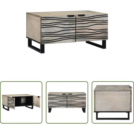 Design moderne -  Table basse Beige et Noir 80 x 50 x 40 cm Bois d'acacia massif (1/5)