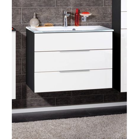 Fackelmann KARA Badmöbel Set 2-teilig, 80 cm, Anthrazit/Weiß, Glas weiß, 2 Schubladen-08006 (1/5)