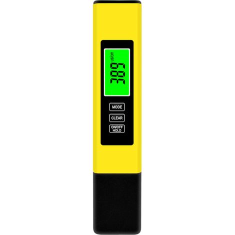 Testeur de qualité de l'eau 3 en 1 : analyseur de qualité de l'eau (TDS/EC/température), fonction de maintien des données, écran rétroéclairé, jaune. (1/5)
