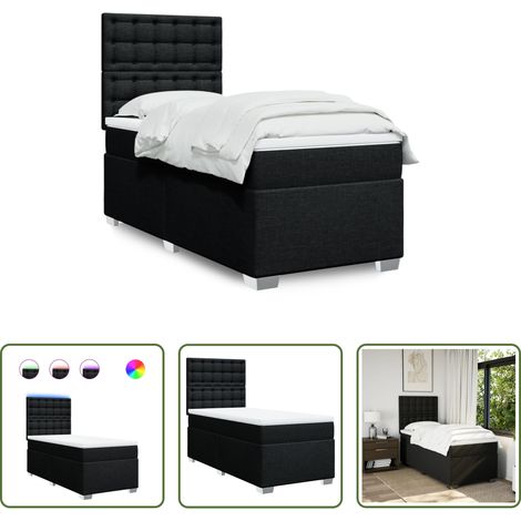 vidaXL Surmatelas - Sommier à lattes de lit avec matelas Noir 90x190 cm Tissu (1/5)