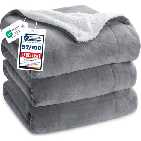 Plaid Polaire Sherpa Couverture - Gris, 230x270 cm Plaid Canape Grande Taille, Douce et Chaude Double Face avec Fourrure d'agneau et Tissu Polaire pour Canapé et Lit, Épais (1/5)