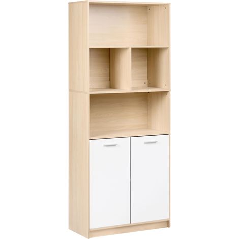Libreria a 2 ante con ripiani apribili e chiudibili Mobili da ufficio minimalisti in truciolare Marrone chiaro e bianco Zehna