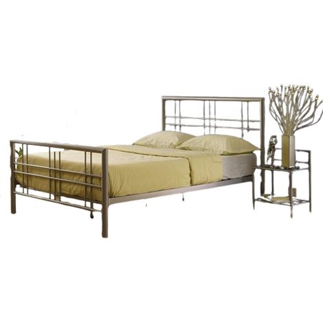 Letto matrimoniale 140x200 cm – Metallo grigio argento – Rete inclusa – Design moderno e robusto