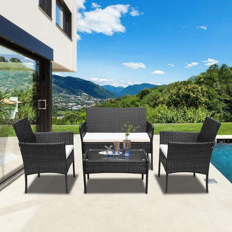 Jiubiaz Gartenmöbel Gartenset Gartenlounge Rattanmöbel Sitzgruppe Garnitur Balkon schwarz