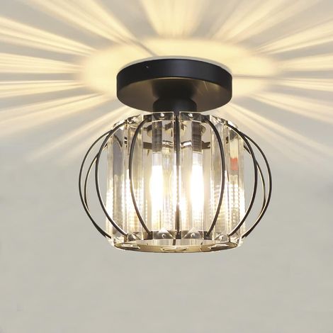 Vintage Industriale E27 Lampada da Soffitto di Cristallo, Plafoniera Forma di Gabbia per Ingresso Corridoio Camera da Letto Soggiorno, Nero (1/5)