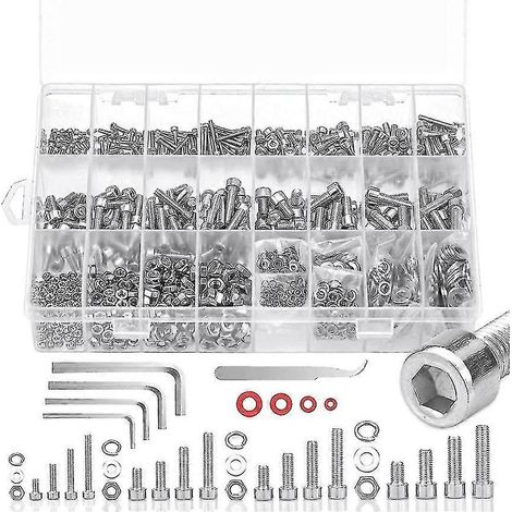 Assortiment de 1305 vis métriques, boulons et écrous M2-M5 à tête hexagonale creuse. (1/5)