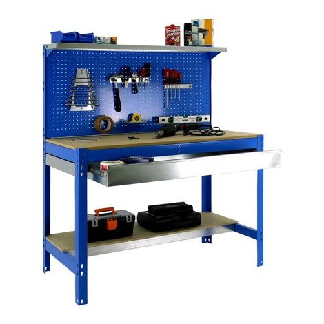 SimonRack - Werkbank-Bausatz 1440x900x600mm Belastung 400Kg - SIMONWORK BT3 BOX 900 BLAU/HOLZ (1/2)