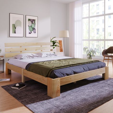 MEUBLIV Lit 140x200 cm naturel – avec tête de lit et sommier, sans matelas (1/5)