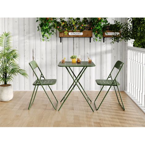 3-teiliges klappbares Gartenmöbel-Set aus Stahl, grün HAVRYA (1/5)
