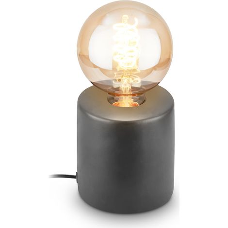 Lampe de table avec interrupteur à fil, pied céramique, E27, max. 10W, chevet, bureau, salon à poser, lampe à poser, table salon,10x10,3 cm, anthracite (1/5)