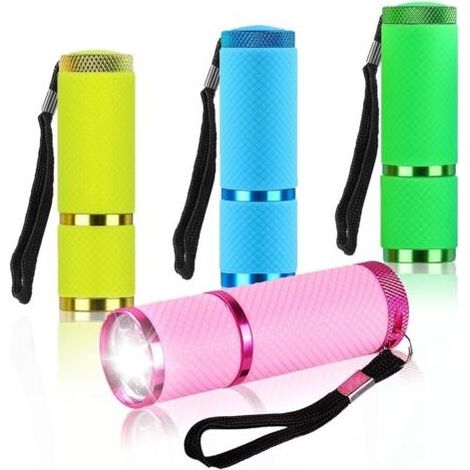 Set mit 4 Mini-Taschenlampen, 9 LEDs und einer Taschenlampe in verschiedenen Farben für Camping, Wandern und Outdoor-Aktivitäten (weißes Licht) [Energieklasse A] (1/4)