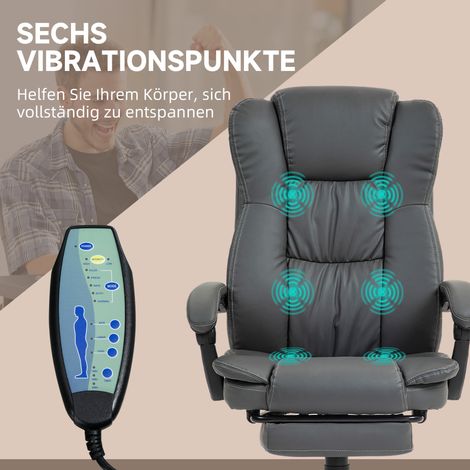 Fauteuil inclinable rotatif avec repose-jambes, coussin lombaire et fonction massage, revêtement cuir synthétique, dimensions 68,5 x 68,5 x 113-121 cm, gris anthracite (1/4)