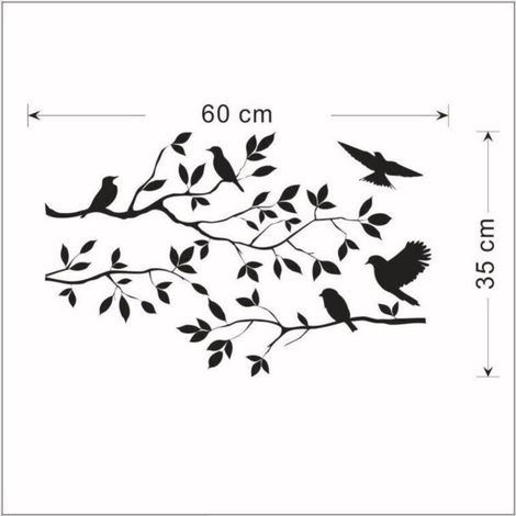 Schwarzer Vinyl-Wandaufkleber mit Baum und Vögeln, abnehmbar und wiederverwendbar, ideal für Schlaf- oder Wohnzimmer – große Größe