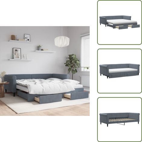 vidaXL Tagesbett Ausziehbar mit Schubladen Dunkelgrau 100x200 cm Samt (1/5)