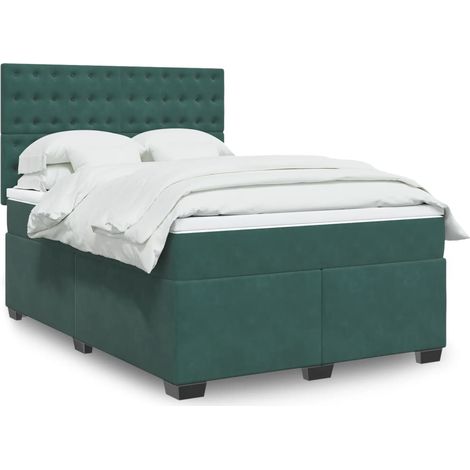 vidaXL Sommier à lattes de lit et matelas Vert foncé 140x190cm Velours (1/5)