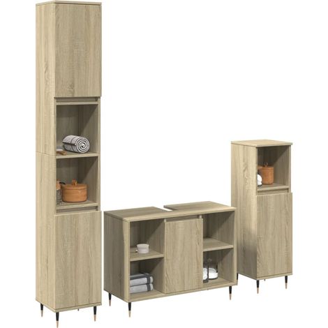 3-tlg. Badmöbel-Set Sonoma-Eiche Holzwerkstoff