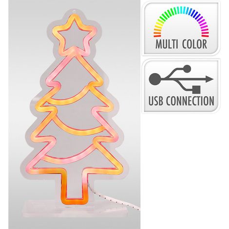 Figura neón decorativa árbol de navidad, rgb, conexión usb-c, 16 x 30 cm