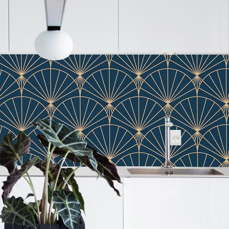 Crédence adhésive art déco palmes 100 x 40 cm – Décoration murale lumineuse – Pour cuisines modernes et contemporaines (1/4)