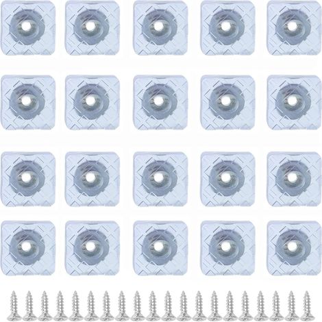 20 patins carrés en caoutchouc de 20 mm x 20 mm pour pieds de meubles et sols en bois, patins antidérapants transparents à visser. (1/5)