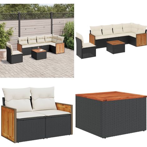 7-tlg. Garten-Sofagarnitur mit Kissen Schwarz Poly Rattan - Gartensorte - Gartenmöbelset - Outdoor Möbel - Lounge Set - Rattan Gartenmöbel - Home & Living (1/5)