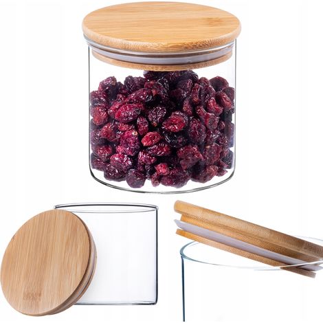 KADAX Glasbehälter mit Bambusdeckel, Vorratsgläser, Rund, 680 ml (1/5)
