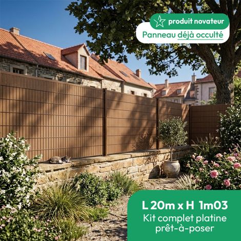 Kit complet grillage rigide occulté composite L 20m H 1m03 marron sur platine (1/5)