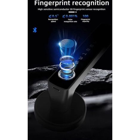 Poignée de porte intelligente avec lecteur d'empreinte digitale et connexion Bluetooth pour porte intérieure avec double rangée couleur noire (1/3)