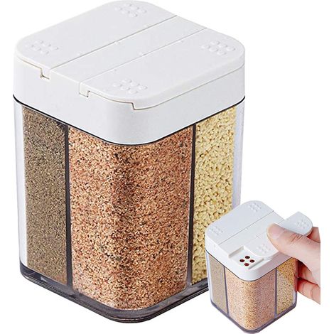 4 distributeurs d'épices en plastique, design 4-en-1 avec orifices réglables, boîte transparente pour sel, poivre, épices et condiments, idéal cuisine, camping, barbecue (1/5)