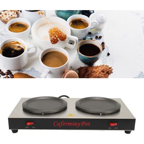Calentador de café doble portátil de 110 V para uso comercial con dos placas de acero inoxidable para cafeterías y bares de aperitivos. (1/5)