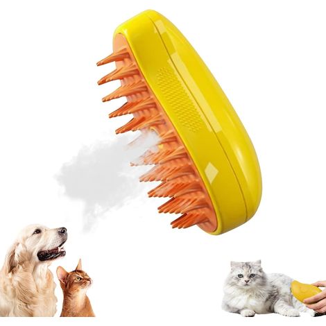 CCYKXA Steam Dog Cat Brush, 3 in 1 Spray Massage Comb for Cats, Rechargeable Cat Brush, with Water Tank, Brush for Short and Long Haired Cats, Ideal for Massage, Care (Yellow) (1/5)