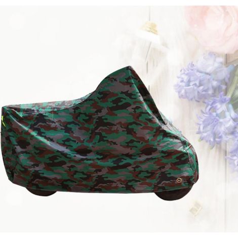 Housse de Moto Imperméable Camouflage Vert XXL Revêtement en Feuille D'aluminium, Trou Antivol et Coupe-Vent, Protection Extérieure la Pluie Poussière (1/5)