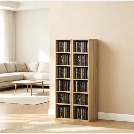 Set di 2 scaffali per CD in truciolare effetto rovere, 12 vani, 88,5 cm (1/5)