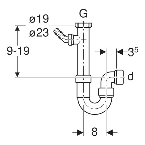 Geberit – Siphon évier tube coudé Ø40mm – Sortie horizontale G1'1/2' (40/49) – Garde d'eau 70mm pour évacuation efficace (1/4)