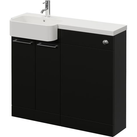 Napoli 250 Matt Black 1000mm 2 Door Vanity Unit Toilet Suite with Left Hand Round Rico Semi Recessed Basin - 1000mm - Chrome 160mm HandleWithout Kingston Toilet Pan