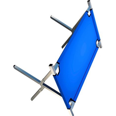 Dicker Metall-Verkaufstisch mit einer Höhe von 80 cm, bezogen mit blauem Stoff, höhenverstellbar, beweglich, tragbar und zusammenklappbar, ideal für den Verkauf von Schmuck und Ohrringen. (1/5)