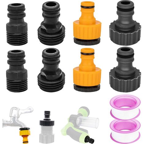 8PCS Adaptateur Robinet Tuyau Arrosage Plastique, 15/21 et 20/27 2 en 1 Raccord Robinet, Raccord Tuyau d'Arrosage 3/4, Adaptateur Robinet Cuisine 1/2, Adaptateur Universel 1 Pouce (1/5)