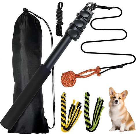 Ange de stimulation professionnel pour chiens moyens et grands, longueur ajustable de 124 cm, avec 2 jouets en corde extensibles en alliage d'aluminium. (1/5)