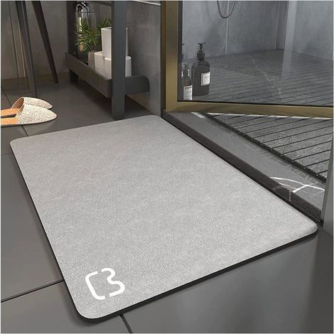 Tapis De Bain Antidérapant Absorbant Tapis  Diatomite Microfibre Tapis De Bain Doux Séchage Rapide Gris 40×60cm Label (1/4)
